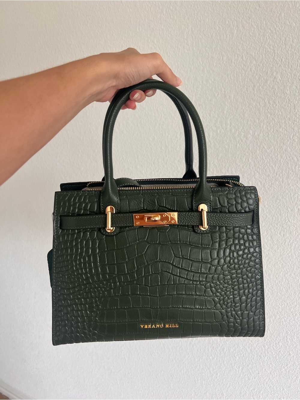 Verano Hill - Marsielle Handbag Croc-Embossed Forest Green Structured Satchel